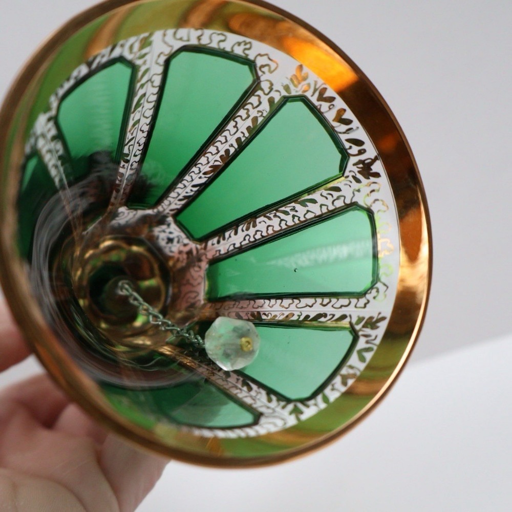Moser Bohemian Glass Czechoslovakia Emerald Gold Gilt 5 1/2" Dinner Bell - Picture 4 of 6
